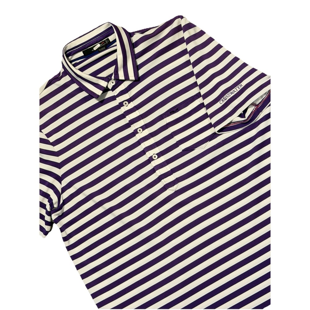 RLX Ralph Lauren Polo Shirt Mens L Purple Striped Short Sleeve Golf ⛳️
